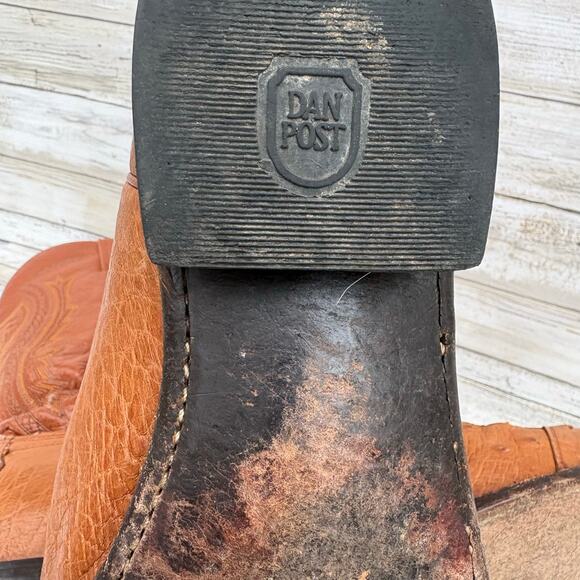 Dan Post Exotic Cowboy Boots Sz 12 D Brown Cognac Leather Quill Ostrich Western - Picture 13 of 17